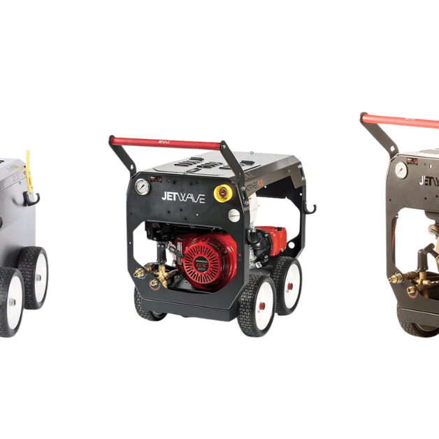 Three pressure cleaners on a white background - all jetwave branded - Jetwave Cadet G2, Jetwave Hornet, Jetwave Hornet G2D,