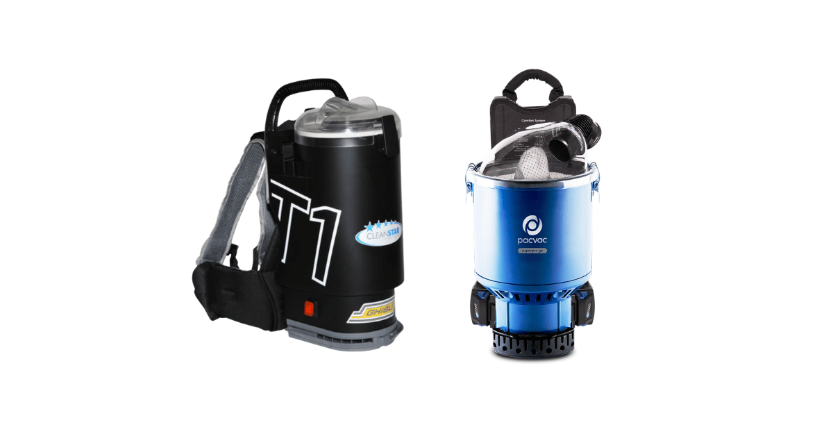 Ghibli T1 backpack vacuum cleaner corded and Pacvac Superpro Go battery backpack vacuum cleaner