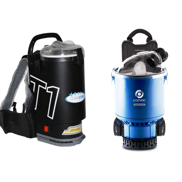 Ghibli T1 backpack vacuum cleaner corded and Pacvac Superpro Go battery backpack vacuum cleaner