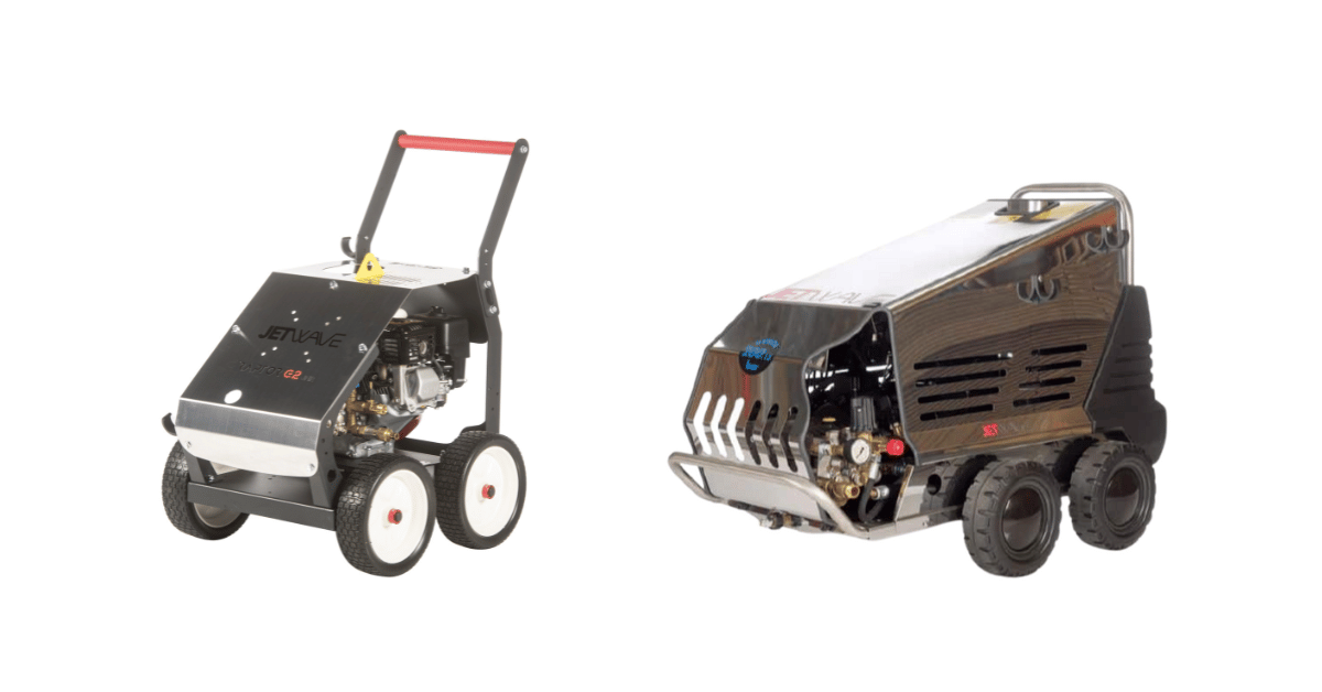 Hot Water Pressure Cleaners vs Cold Water Pressure Cleaners: Which Is Best for Your Business? - two pressure cleaners on a blank white background