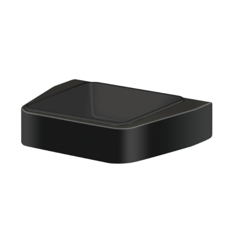 Black rectangular hand sanitiser base plate on a white background