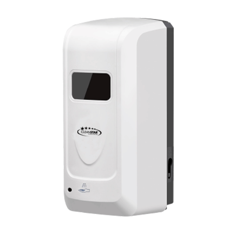 White hand sanitizer dispenser with CleanStar logo on a white background