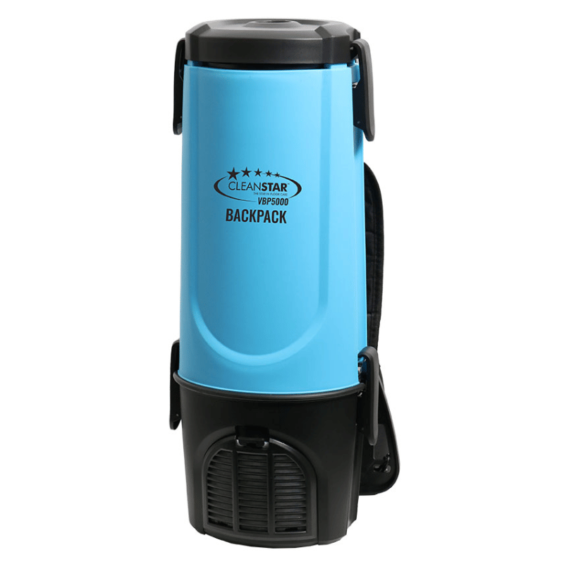 Cleanstar VBP5000 1200 Watt Backpack Vacuum Cleaner front view - blue and black in colour with the cleanstar logo