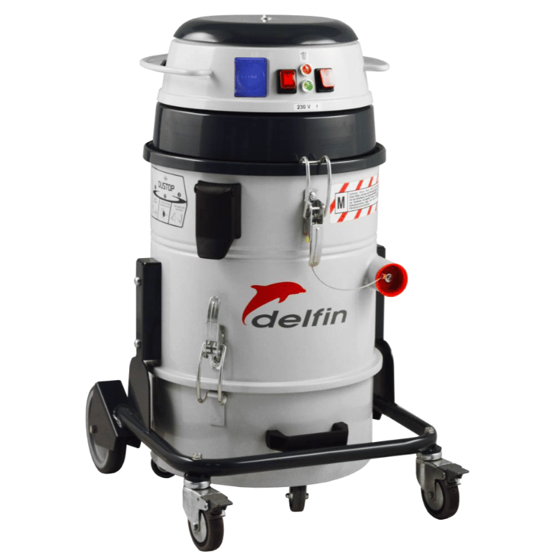 Delfin 301DS Industrial Single Phase Dry Vacuum Cleaner front view, white and black in colour