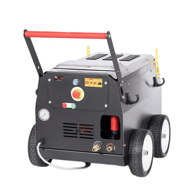 Pressure washer with red handle on a white background