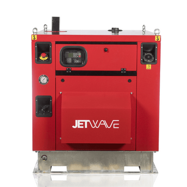 Jetwave Executive Silent 275-20 Diesel Hot Water Pressure Cleaner red in colour with the jetwave logo white in colour front view