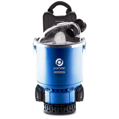 Pacvac Superpro Go Battery Powered Backpack Vacuum Cleaner overview image of vacuum cleaner