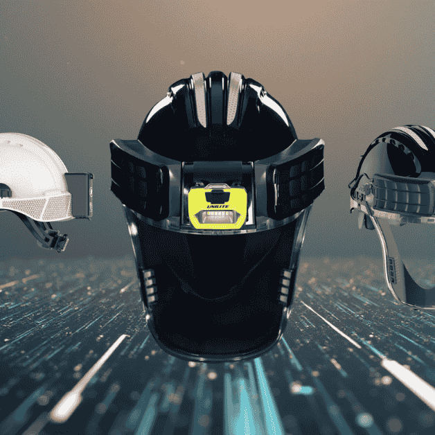 Three JSP HEPA Battery Full Face Respirators next to each other on a blue coloured sparkly background