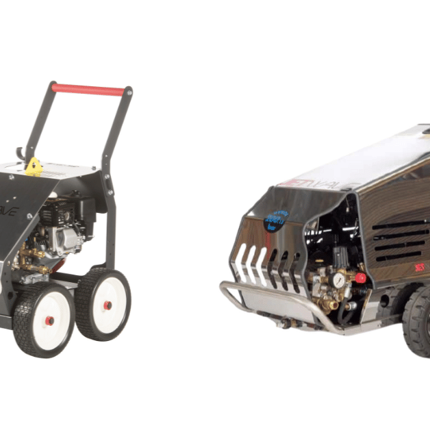 Hot Water Pressure Cleaners vs Cold Water Pressure Cleaners: Which Is Best for Your Business? - two pressure cleaners on a blank white background