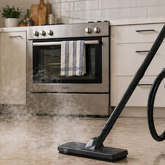 Professional home cleaning workspace in a bright modern Australian home. 