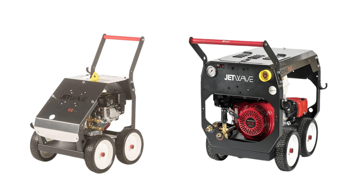 Water Pressure Cleaners - Petrol - Understanding What they Are - two jetwave petrol pressure washers side by side on a blank white background