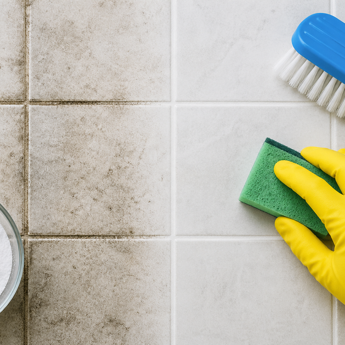 before an after of cleaning grout in tiles