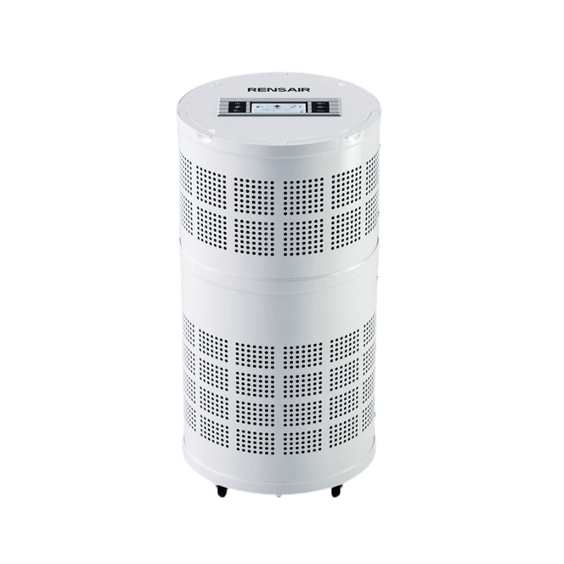 Rensair Q01B Hospital Grade HEPA air purifier white in colour on a blank white background