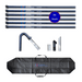 Collection of vacuum cleaning attachments with a carrying case on a white background