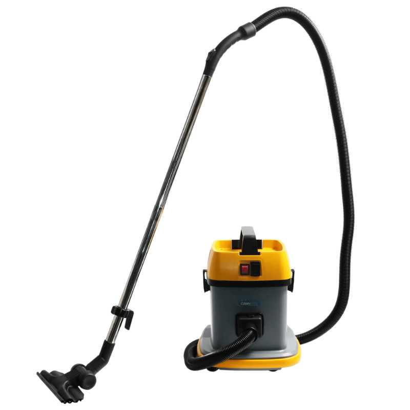 Cleanstar AS5 15L Commercial Plastic Dry Vacuum Cleaner overall profile with hose and floor tool attached