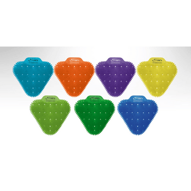 Cleanstar Anti-Splash Urinal Screen (250 Pack), blue, orange, purple, yellow and green in colour