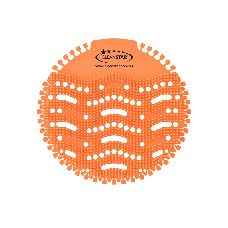 Cleanstar Anti-Splash Urinal Screen (250 Pack) tangerine fragrance on a blank white background