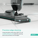 Dryft cleaning tool with text highlighting patented technology and precision edge cleaning on a tiled floor background.