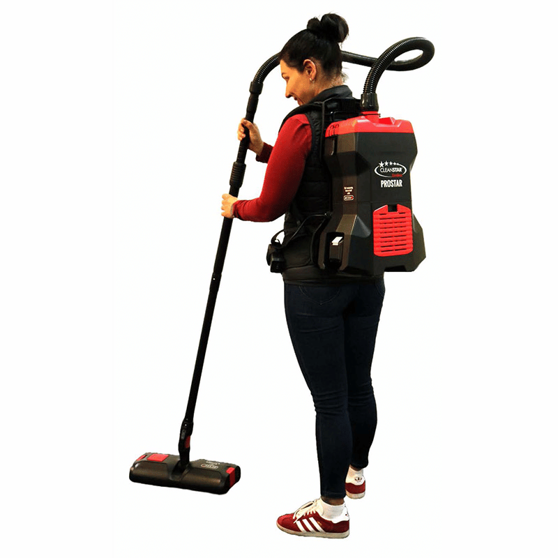 Cleanstar Prostar Cordless Backpack Vacuum Cleaner - lady using the cleanstar prostar standing on a white background 