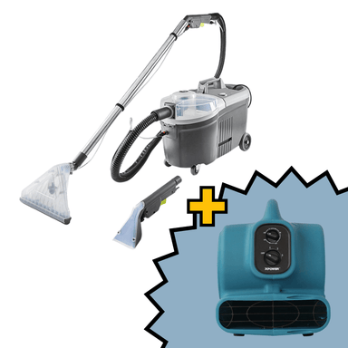 Cleanstar VP50 Carpet Extractor with an XPOWER P-23AT Air Mover on a black white background 