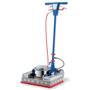 Columbus X500S Compact Floor Scrubber front view blue red and silver in colour 
