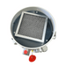 Round metal filter with a rectangular mesh filter inside on a white background