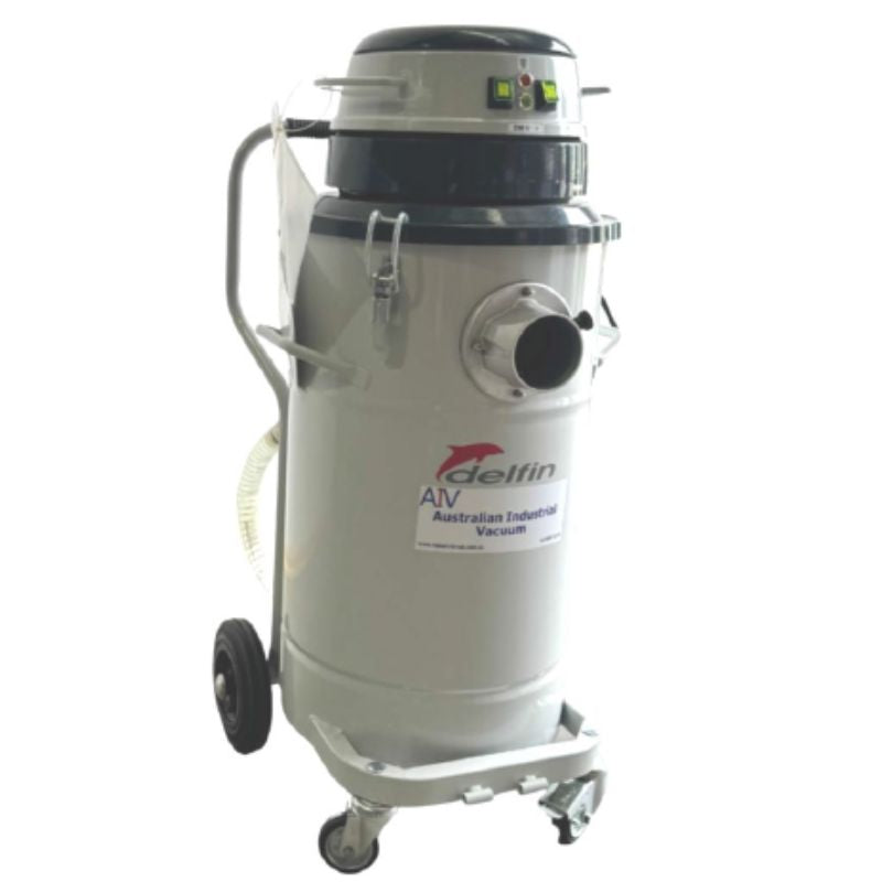 Delfin MTL802 OIL vacuum cleaner front view on blank white background. 