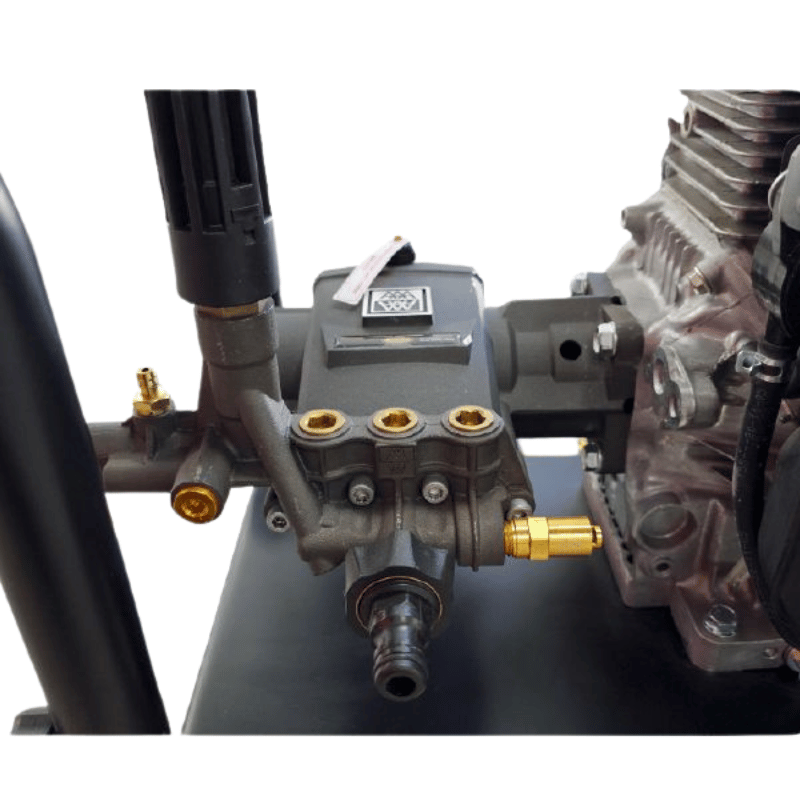 Jetwave Black GS Cold Water Petrol Pressure Cleaner Close-up of a mechanical engine component with visible branding on a white background