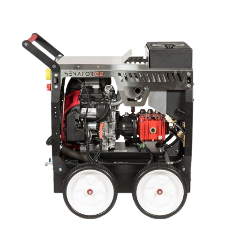 Jetwave Senator G2FI 350-26 Cold Water Petrol Pressure Cleaner Side View details of the machine.