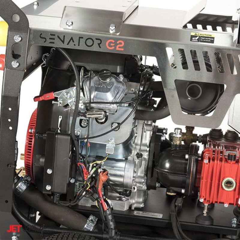Jetwave Senator G2 JX 350-23 Cold Water Petrol Pressure Cleaner inside angle  details of the machine.