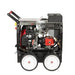 Jetwave Senator G2 petrol pressure cleaner unit on a wheeled trolley, right side view on a white background.