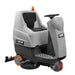 Lavorwash ride-on floor scrubber full machine view with brush deck front view.