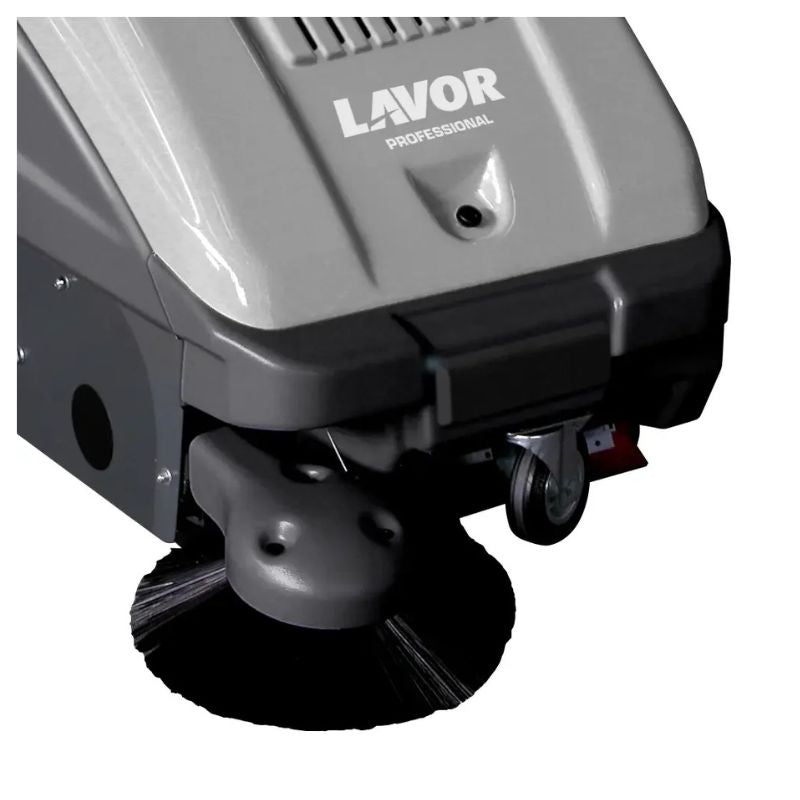 Front corner of Lavorwash SWL900ET showing side brush and lower chassis detail