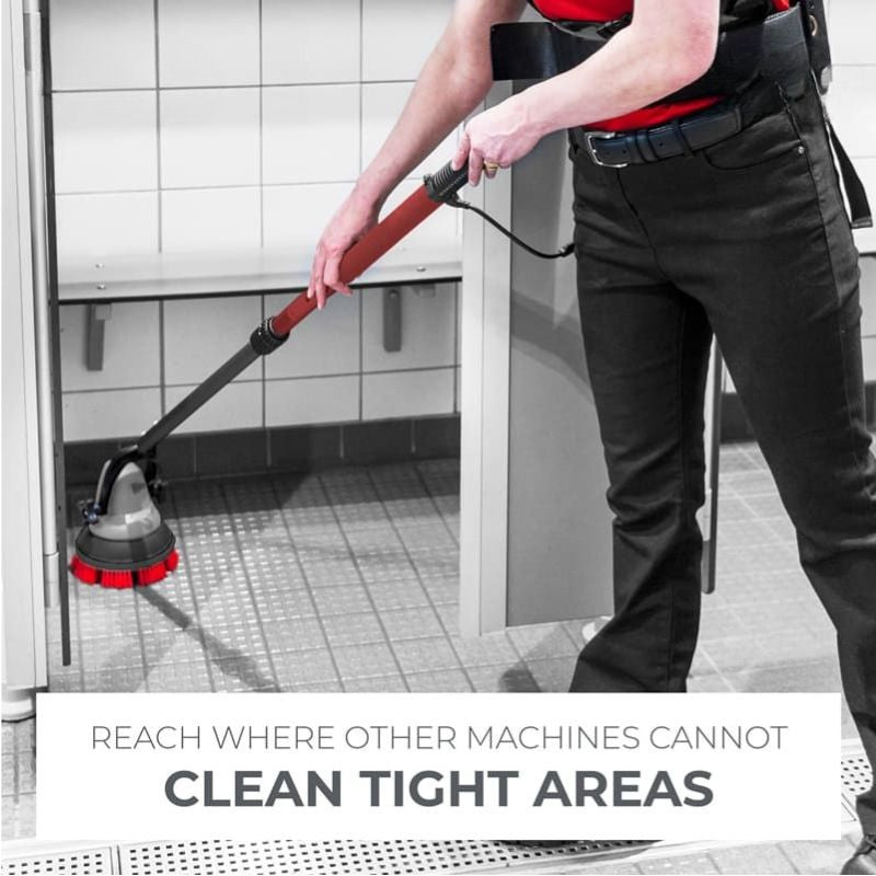 Motorscubber Floor Scrubber with Jet while man using it cleaning on the floor.