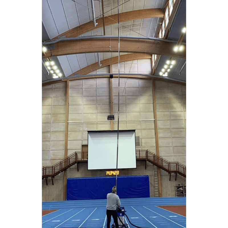 SpaceVac Interior Pro Vacuum Cleaner Kit SV38/PRO reaching to ceiling of stadium setting