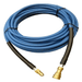 Blue and black coloured Steamvac 7.5 metre solution hose on a blank white background