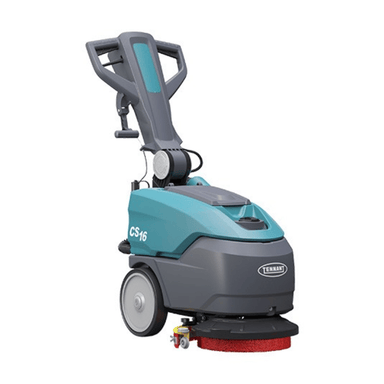 Tennant CS16 Micro Floor Scrubber angle view blue and grey coloured on a white background