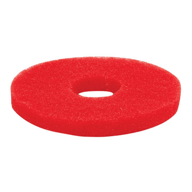 Red foam scrubbing pad on a white background