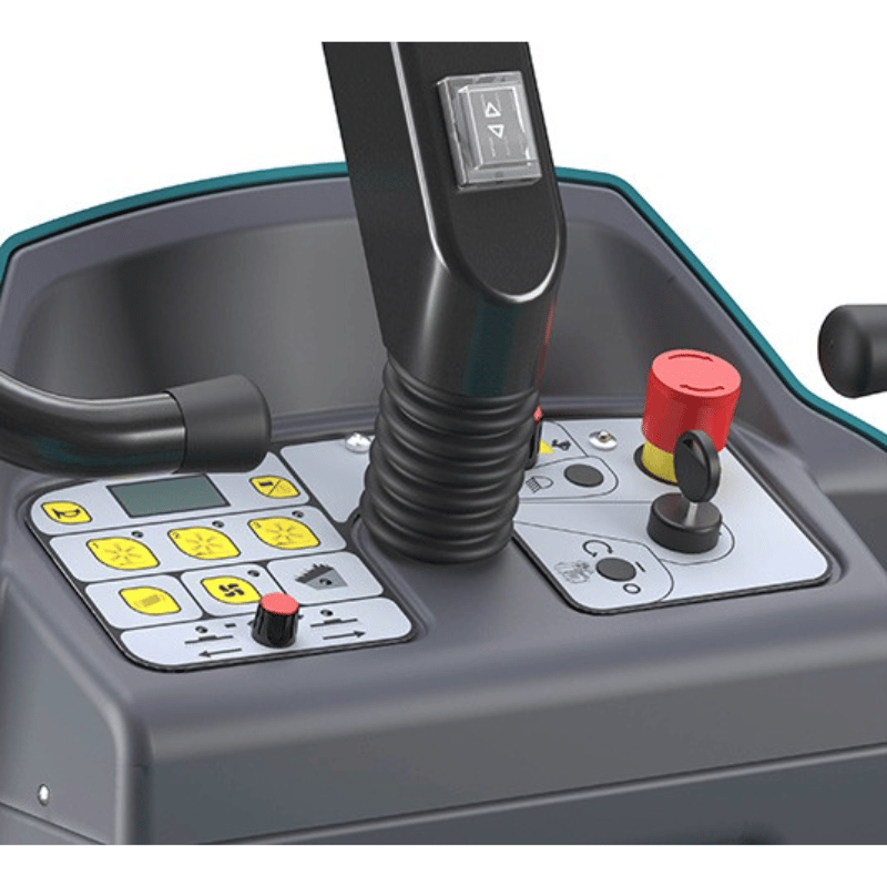 Tennant S680 Compact Ride On Floor Sweeper control panel close up image 