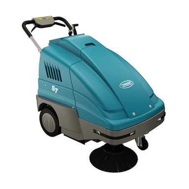 Tennant S7 Walk behind floor sweeper on a blank white background 