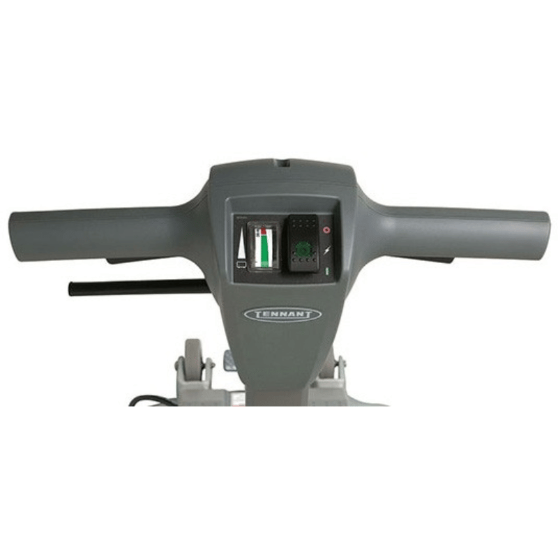 Tennant T1B Battery Compact Walk Behind Floor Scrubber handle with controls on a white background