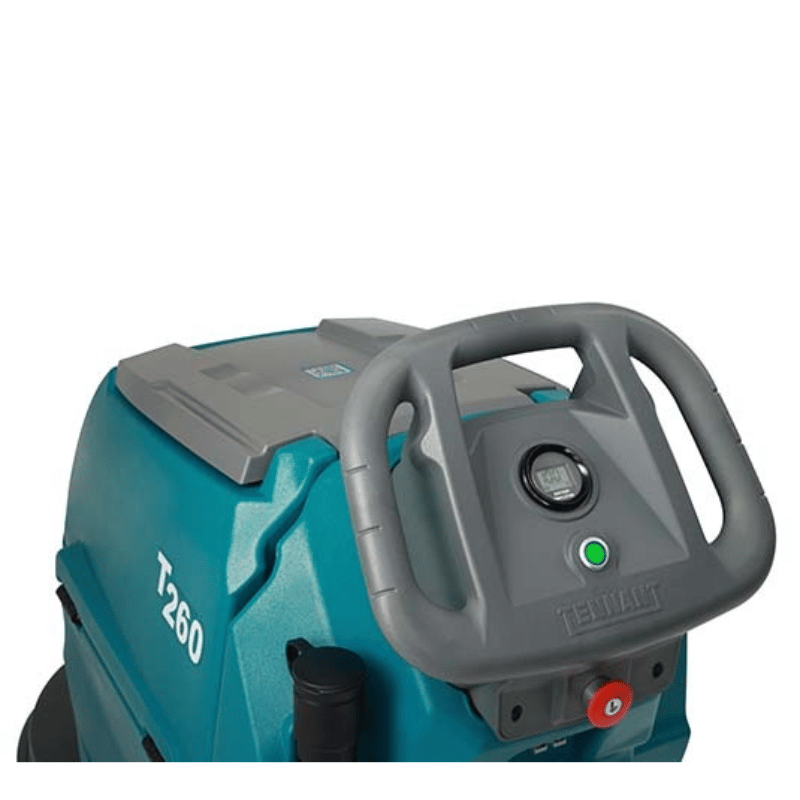 Tennant T260 Walk Behind Floor Scrubber steering wheel close up view