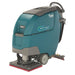 Tennant T300 500mm orbital walk behind floor scrubber front angle view on a blank white background. 