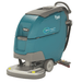 Tennant T300 600mm dual disk walk behind floor scrubber front angle view on white background. 