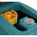 Teal Tennant T360 Floor scrubber with yellow basket and white bowl inside