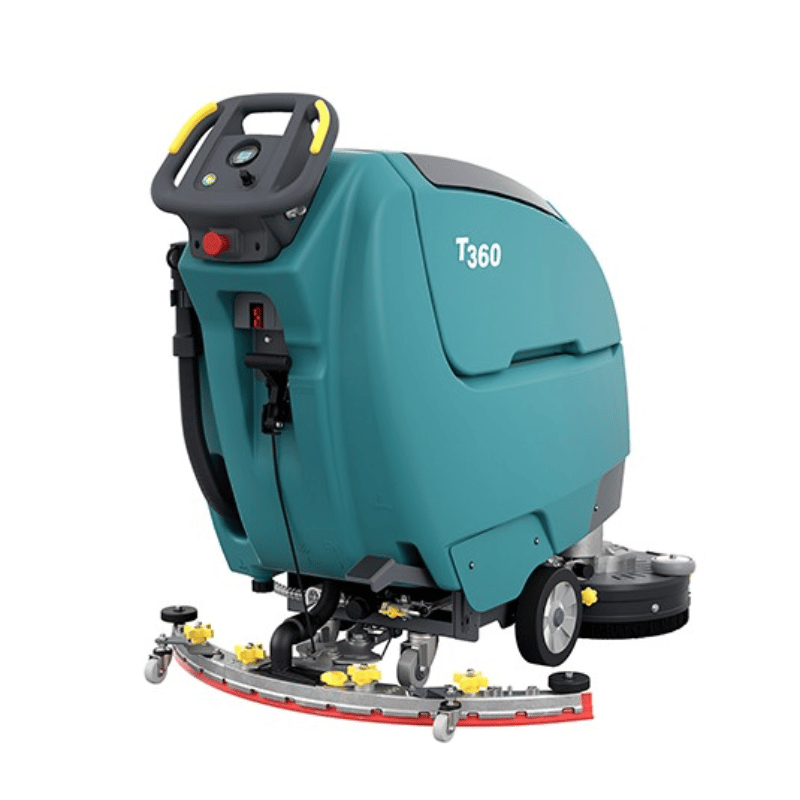Teal coloured floor cleaning machine with 'T360' branding on a white background