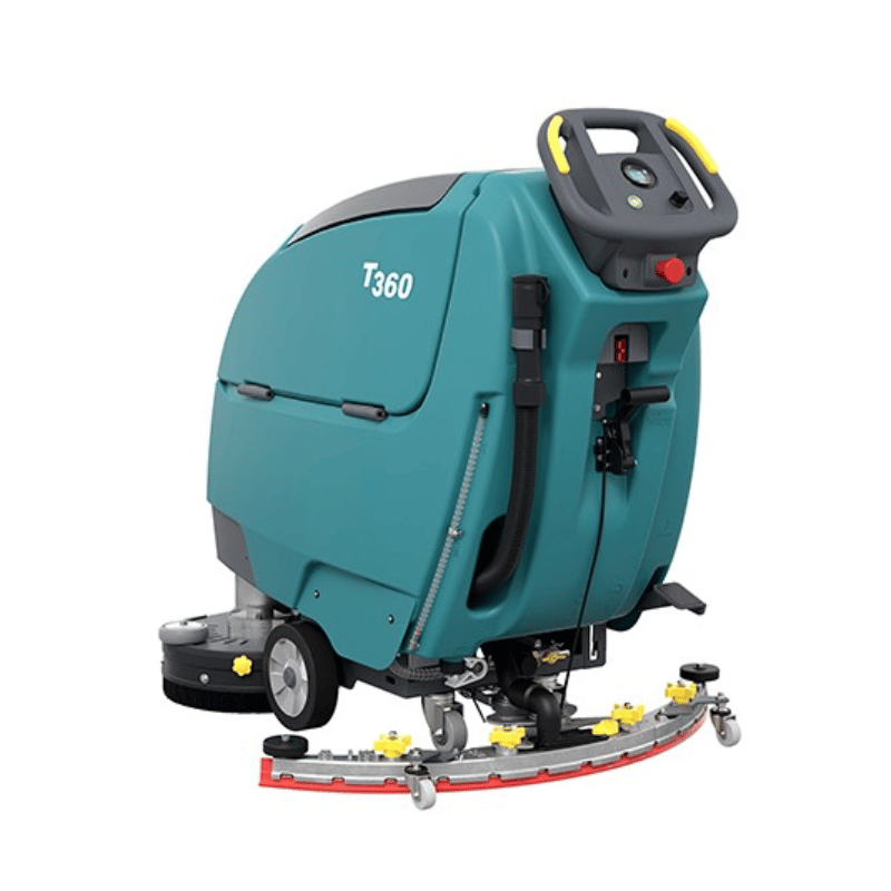 Teal floor cleaning machine with 'T360' branding on a white background