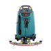 Teal floor cleaning machine with a red and gray cleaning head on a white background