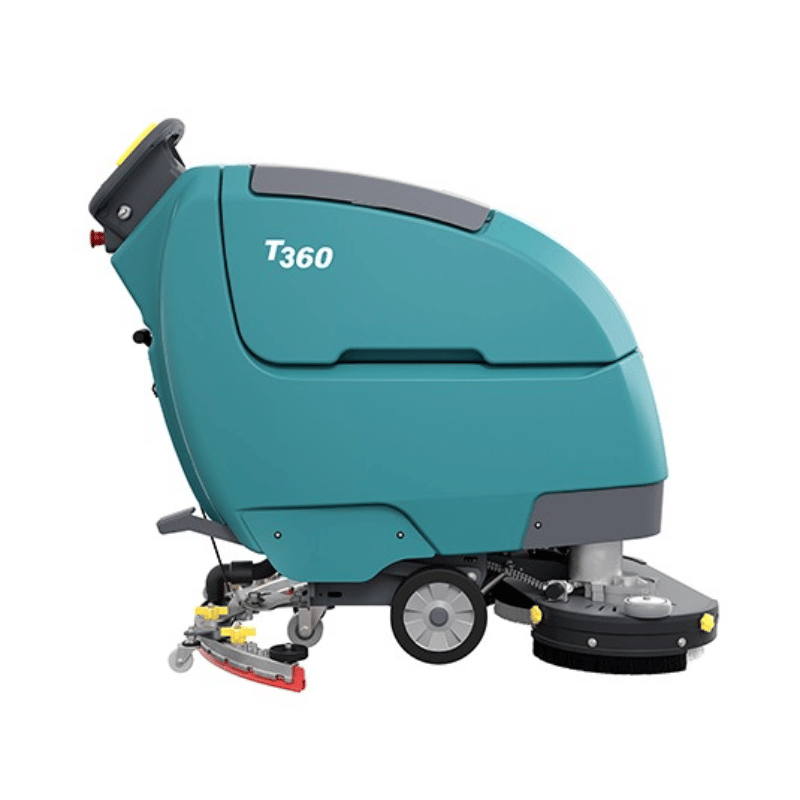 Teal floor cleaning machine with 'T360' branding on a white background