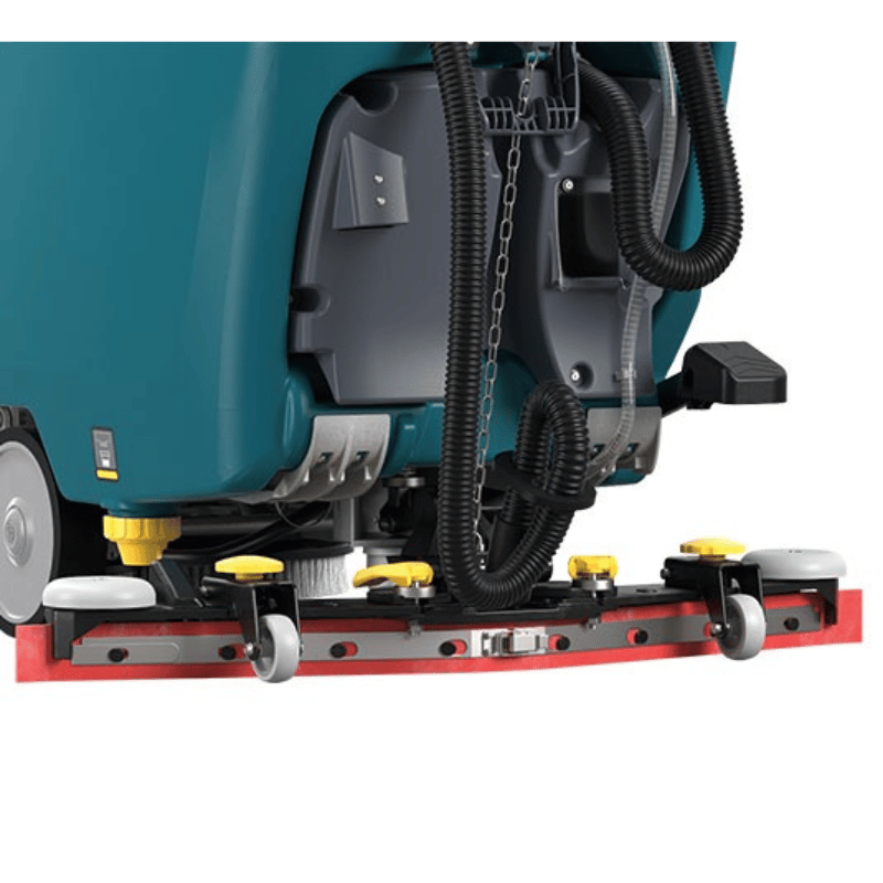 Close-up of a scrubber dryer with visible components on a white background